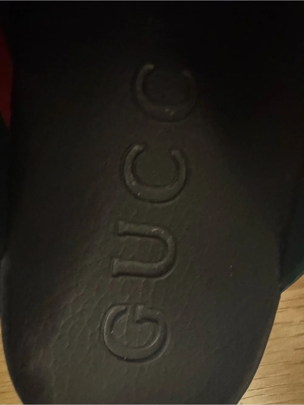 Gucci Black Slides with Red and Green Crisscross Straps